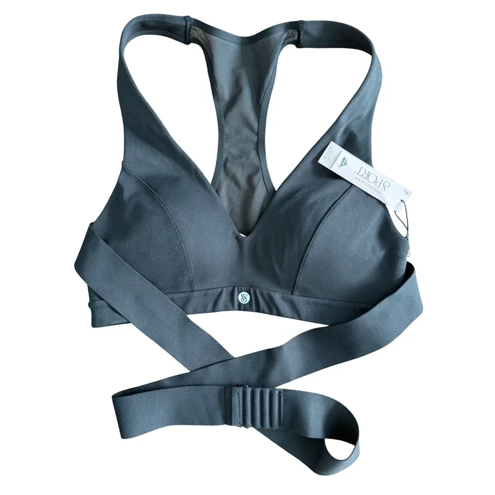 Victoria's Secret‎ Sport Black Plunge Wrap Sports Bra Light Support XS NEW